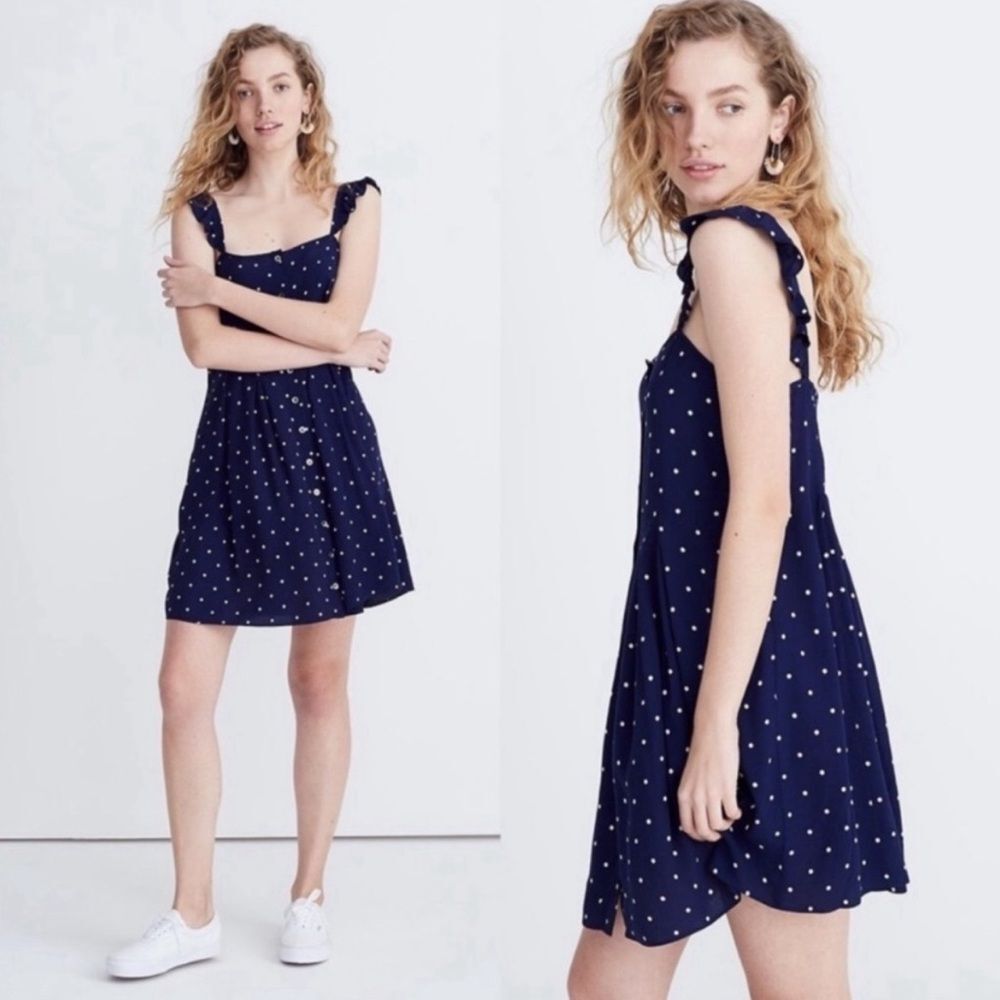 Madewell Ruffle Strap Button Down Polka Dot Dress… - image 1